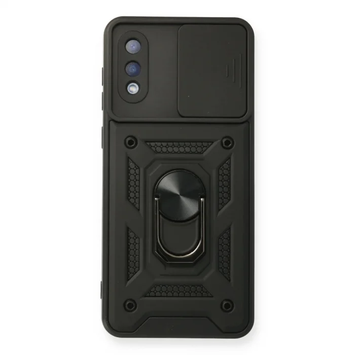 Samsung Galaxy A02 Kılıf Pars Lens Yüzüklü Silikon - Siyah