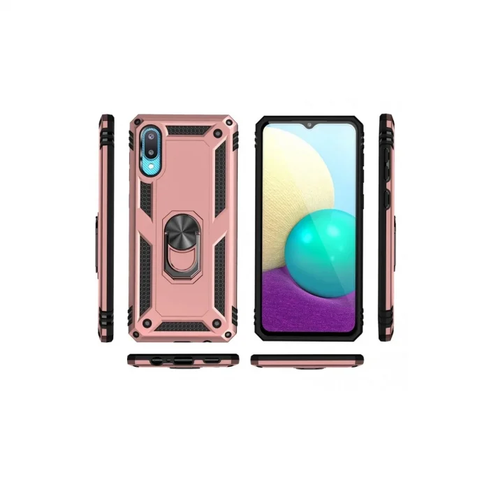 Samsung Galaxy A02 Kılıf Sofya Yüzüklü Silikon Kapak - Rose