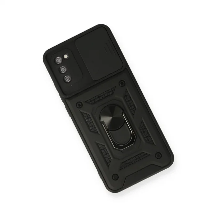 Samsung Galaxy A03s Kılıf Pars Lens Yüzüklü Silikon - Siyah