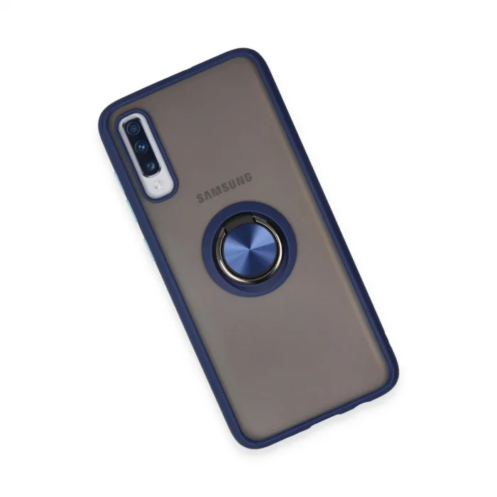 Samsung Galaxy A70 Kılıf Montreal Yüzüklü Silikon Kapak - Lacivert
