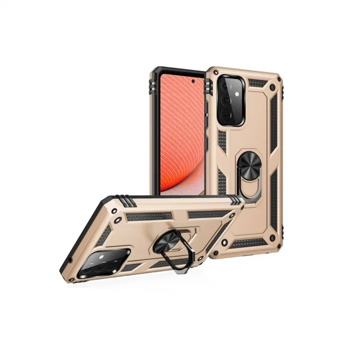 Samsung Galaxy A72 Kılıf Sofya Yüzüklü Silikon Kapak - Gold