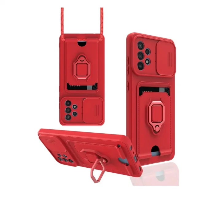Samsung Galaxy A72 Kılıf Zuma Kartvizitli Yüzüklü Silikon - Kırmızı