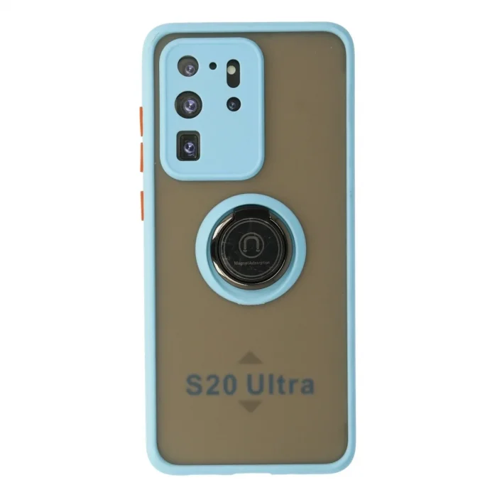 Samsung Galaxy S20 Ultra Kılıf Montreal Yüzüklü Silikon Kapak - Buz Mavi