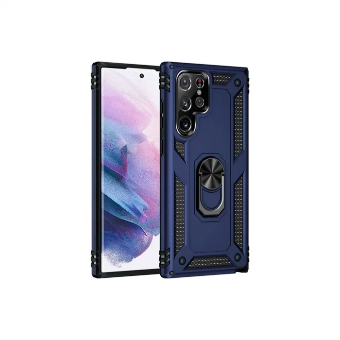 Samsung Galaxy S21 Ultra Kılıf Sofya Yüzüklü Silikon Kapak - Lacivert