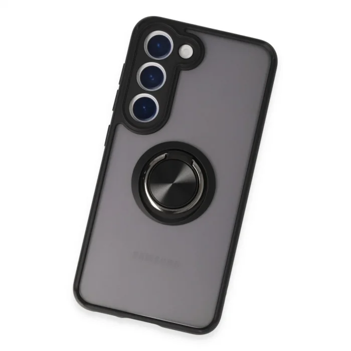 Samsung Galaxy S23 Kılıf Montreal Yüzüklü Silikon Kapak - Siyah