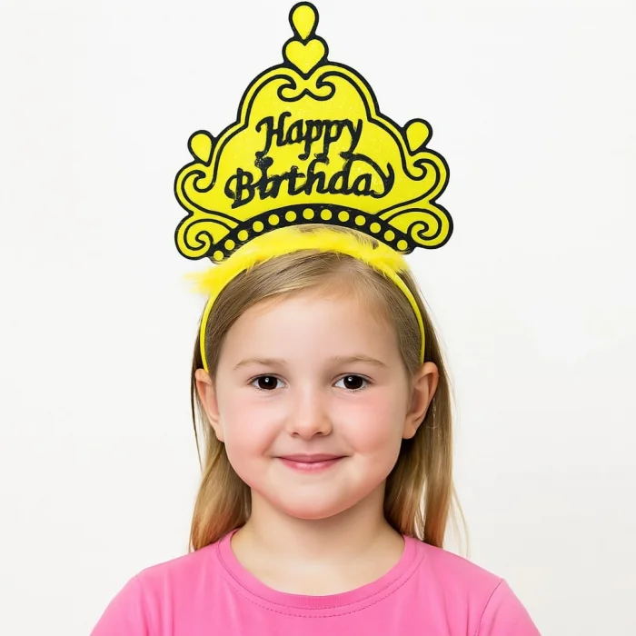 Sarı Happy Birthday Prenses Tacı – Doğum Günü Taç Aksesuarı