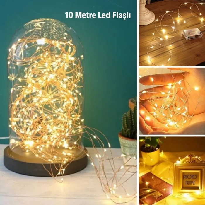 Sarı Peri LED Flaşlı Işık – 10 Metre Dekoratif Oda ve Organizasyon Aydınlatması (5047)