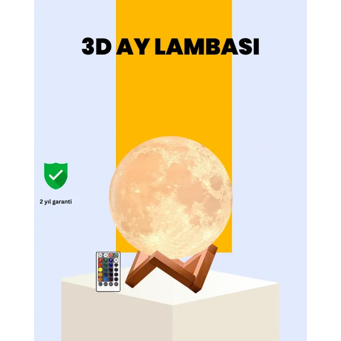 Şarjlı 3D Baskılı 16 Renk Ay Lambası  Stand