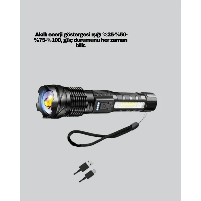 Şarjlı El Feneri Yüksek Işık Gücü Uzun Menzil