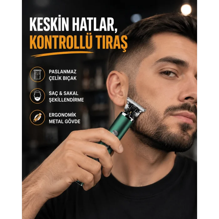 Şarjlı Erkek Tıraş Makinesi – 180 Dakika Pil Ömrü, 2.5 Saat Hızlı Şarj, USB ve Powerbank Uyumlu