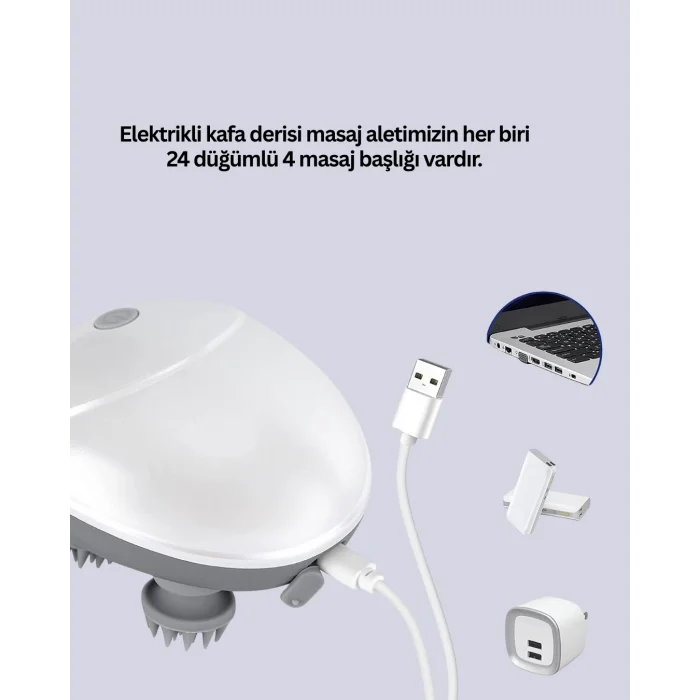 Şarjlı Kafa Masaj Aleti 3 Hız Ayarlı Derin Masaj