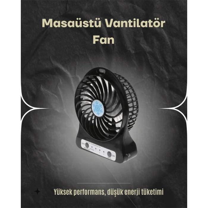 Şarjlı USB Fan – Masaüstü Mini Vantilatör, Taşınabilir, Işıklı, 3 Kademeli, Sessiz