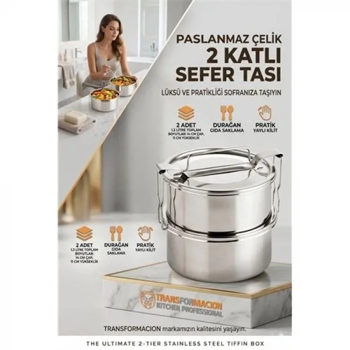 Sefer Tası Yemek Kabı Paslanmaz Çelik 2 Katlı 14 Cm 1.3 Litre 721365