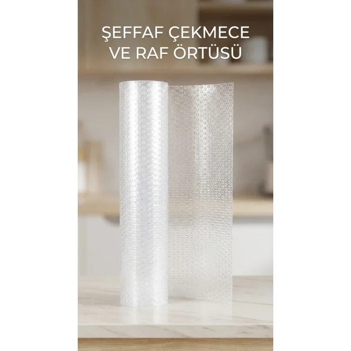 Şeffaf Kaydırmaz Dolap İçi Pvc Çekmece Örtüsü 45x300 Cm Koruyucu Kaplama