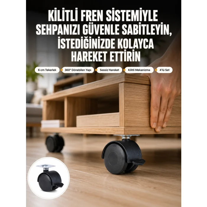 Sehpa ve Restoran Arabası İçin Kilitli Ayak 4’lü