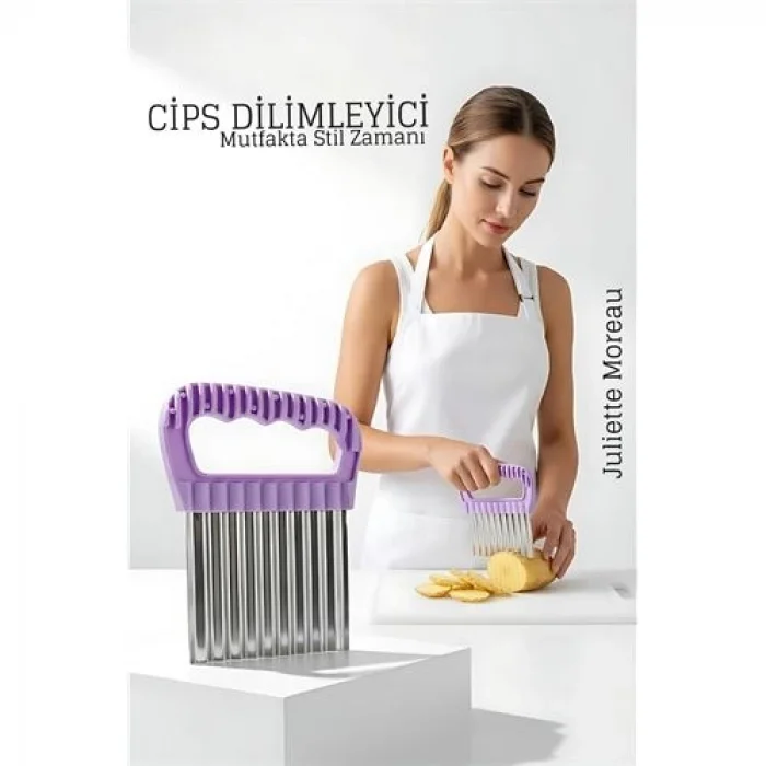 Şekilli Pratik Cips Dilimleyici Paslanmaz Çelik  – 9x13 cm 722424