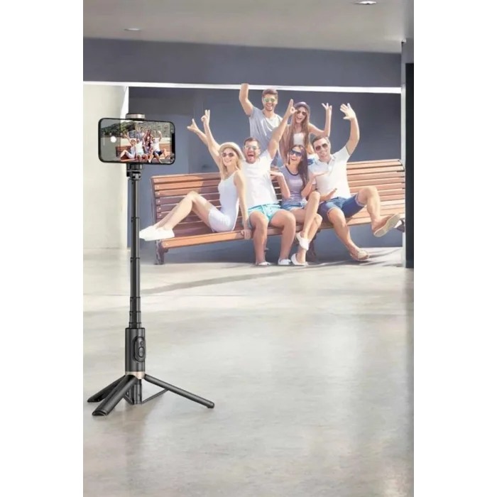 Selfie Çubuğu Tripod Kumandalı Telefon Tutucu Siyah