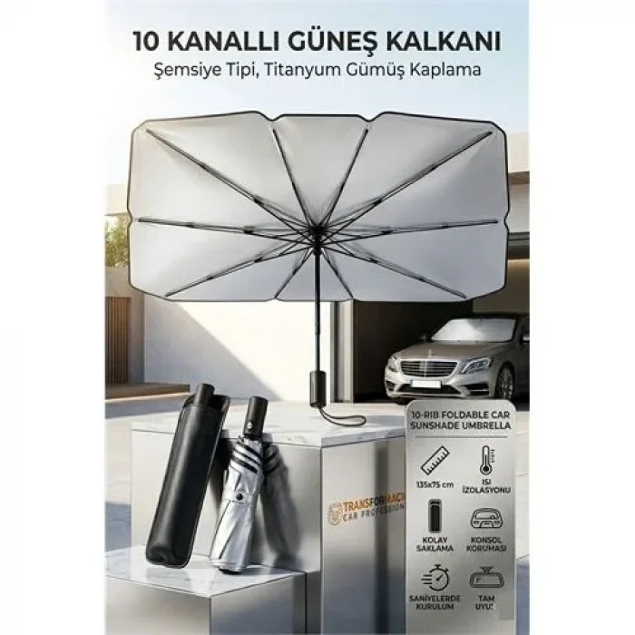 Şemsiye Tipi Araç Güneşliği, Katlanabilir Oto Ön Cam Güneşlik, 10 Telli Uv Korumalı 723210