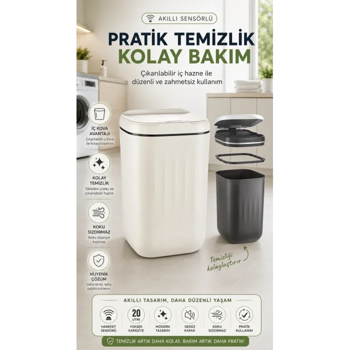Sensörlü Çalışan Hareketle Aktivite Olan Çöp Kutusu Anti-bakteri