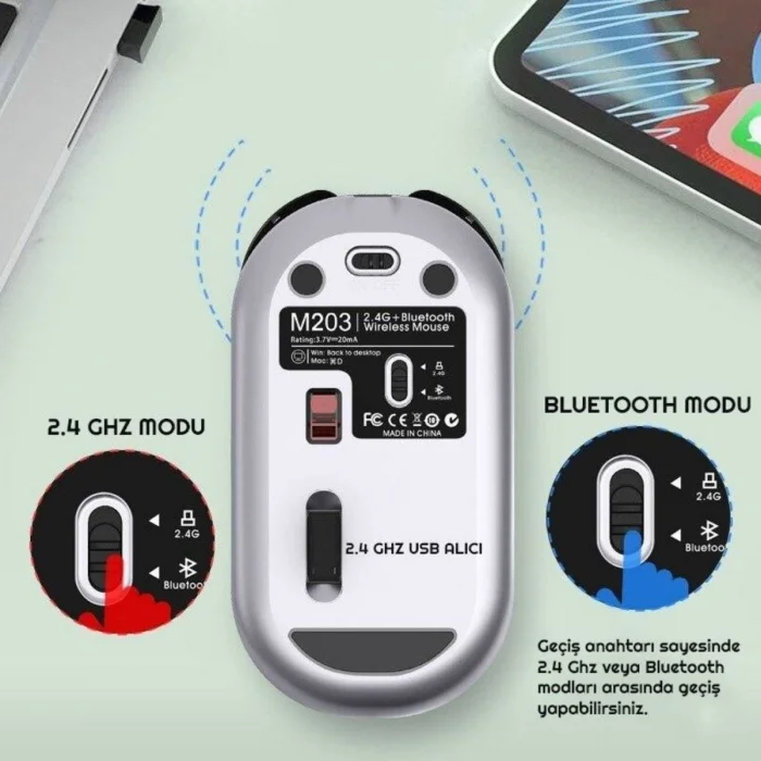 Sessiz Kablosuz Mouse – Wireless Optik Mouse, Sessiz Tıklama, Ergonomik Tasarım (5047)