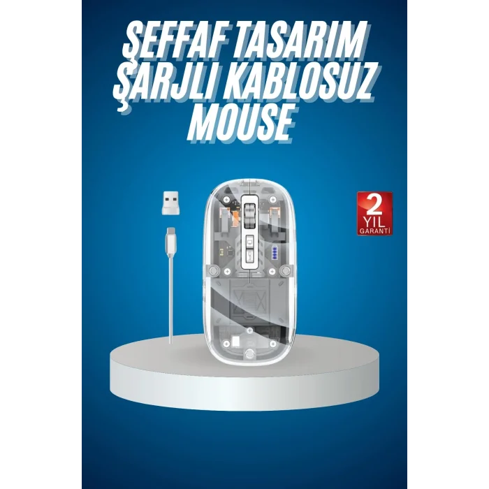 Sessiz Tıklama Çift Modlu Bluetooth Ve Alıcı Şeffaf Mouse Fare