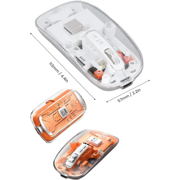 Sessiz Tıklama Çift Modlu Bluetooth Ve Alıcı Şeffaf Mouse Fare