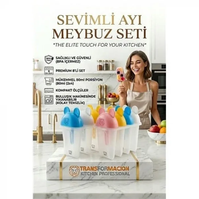 Sevimli Ayıcık Figürlü 8li Dondurma Meybuz Kalıbı Seti - Sağlıklı Ev Yapımı Lezzetler 723093