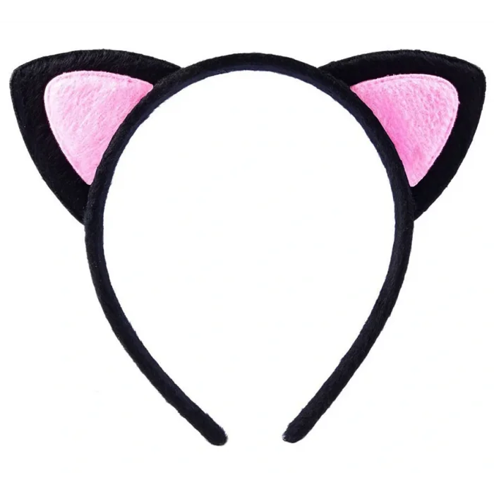 Sevimli Kedi Kulak Pofuduk Kedi Taç Siyah İçi Pembe Renk 17x15 cm (5047)