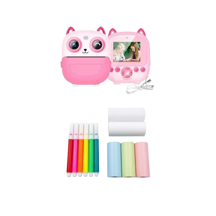 Sevimli Tasarımlı Baskılı Çocuk Kamerası 6 Renk Kalem 5 Kağıt Rulosu Hediyeli Eğlenceli Set