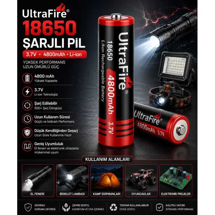shopwave 18650 4800 mah 3.7V Li-ion Şarj Edilebilir Pil