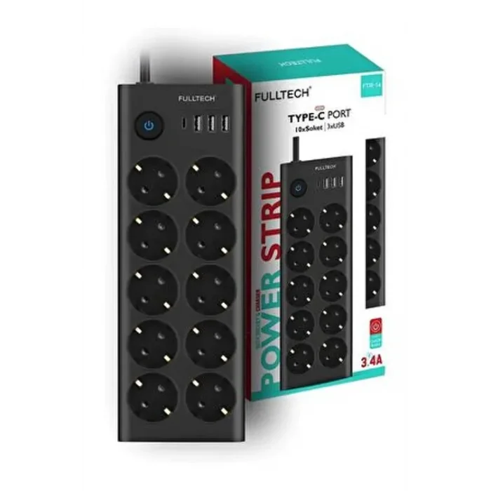 shopwave 2 MT Uzatma Kablosu Çoklu Priz Termal Akım Korumalı 10lu Priz 3X USB 1X Type-C Çıkışlı Priz (0177)