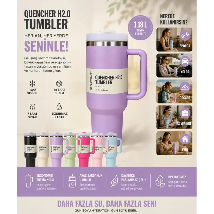 shopwave Quencher Pipetli Termos Bardak 1.18 Lt