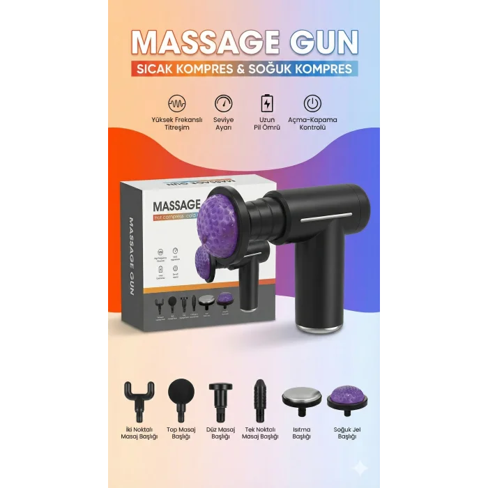 Sıcak Ve Soğuk Terapili Masaj Tabancası - Şarjlı Isıtmalı Masaj Cihazı - Sporcu Masaj Aleti