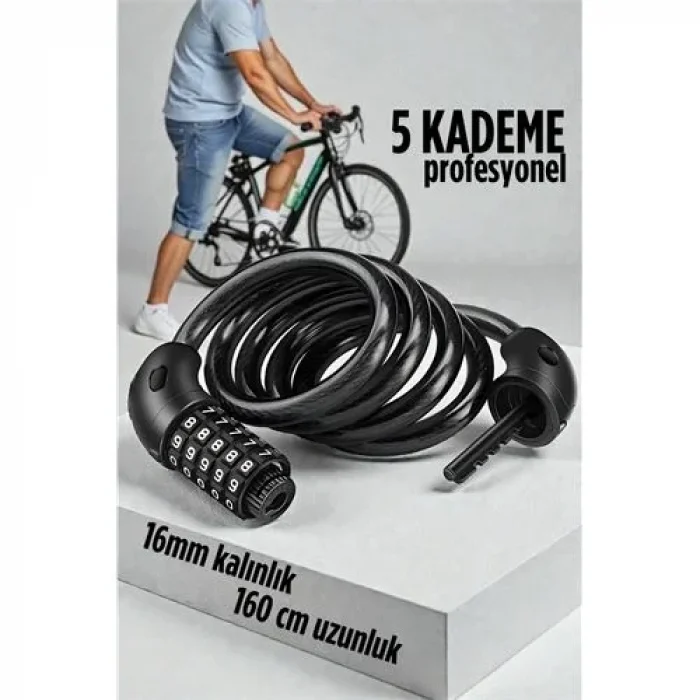 Şifreli Bisiklet Kilidi 16 Mm Kalınlık 160 Cm Scooter Motosiklet Kilidi - Çelik Kablo 722480