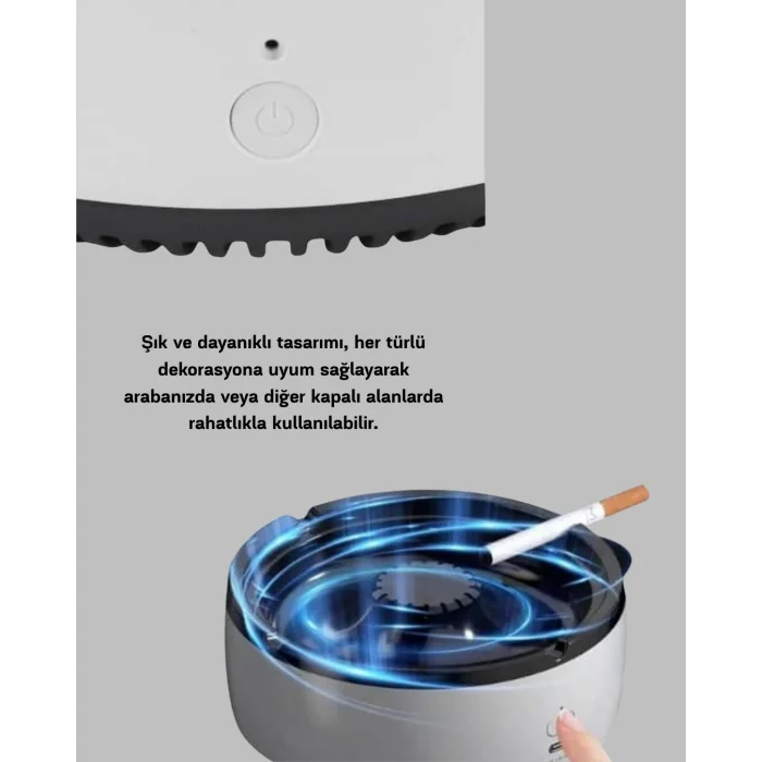 Sigara Dumanı ve Koku Giderici Hava Temizleyici Küllük – 2 Katmanlı Filtreli, USB Şarjlı