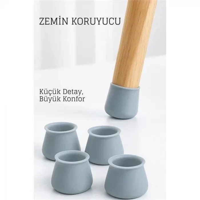 Silikonlu Sandalye Ayak Koruyucu – Sessiz Ve Çiziksiz Kullanım, 4’lü Set Gri