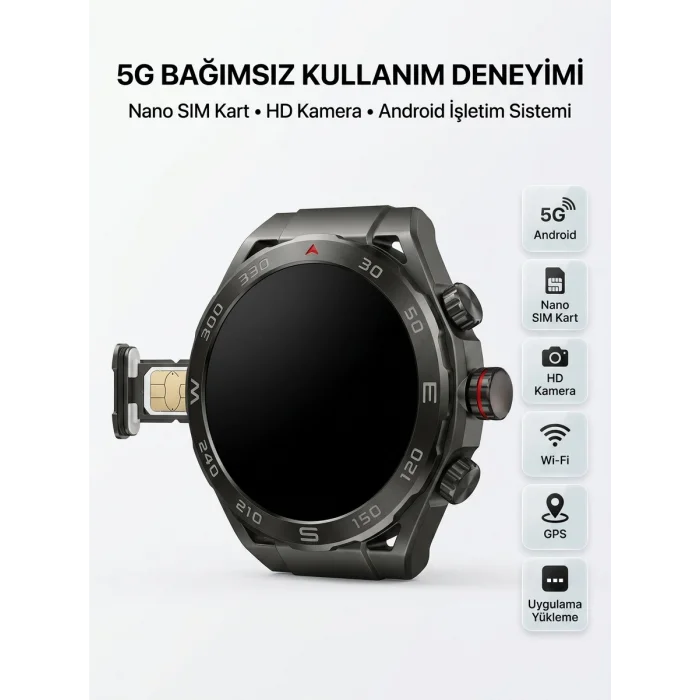 SIM Kartlı 5G Android Akıllı Saat HD Kamera Wi-Fi GPS Uygulama Yükleyebilen