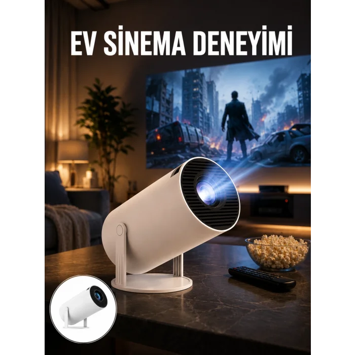 Sinema Projektörü Android HDMI USB WİFİ Ses Çıkışlı Ayaklı Projeksiyon Taşınabilir Yeni Nesil