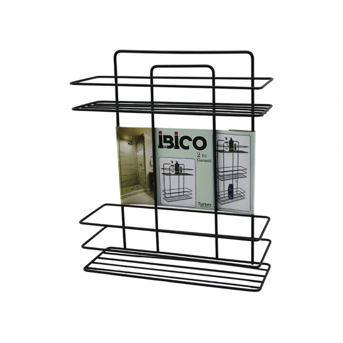 SİYAH  2 KATLI - DİKDÖRTGEN   METAL  BANYO KÖŞELİK - DUŞKABİN RAF - ŞAMPUANLIK (5047)
