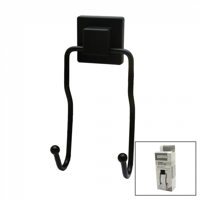 SİYAH - 2Lİ METAL SARKIK ASKI KARE GÜÇLÜ YAPIŞKANLI 8X9X19CM (5047)