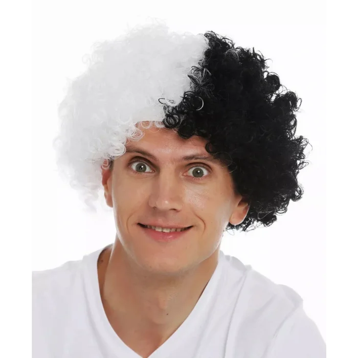 Siyah Beyaz Kıvırcık Afro Bonus Peruk Taraftar Bonus Saç (5047)