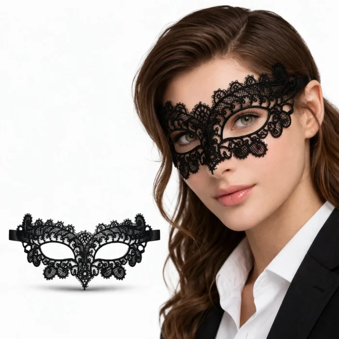 Siyah Dantel Venedik Maskesi Kadın – Zarif Parti & Balo Maskesi 1 No