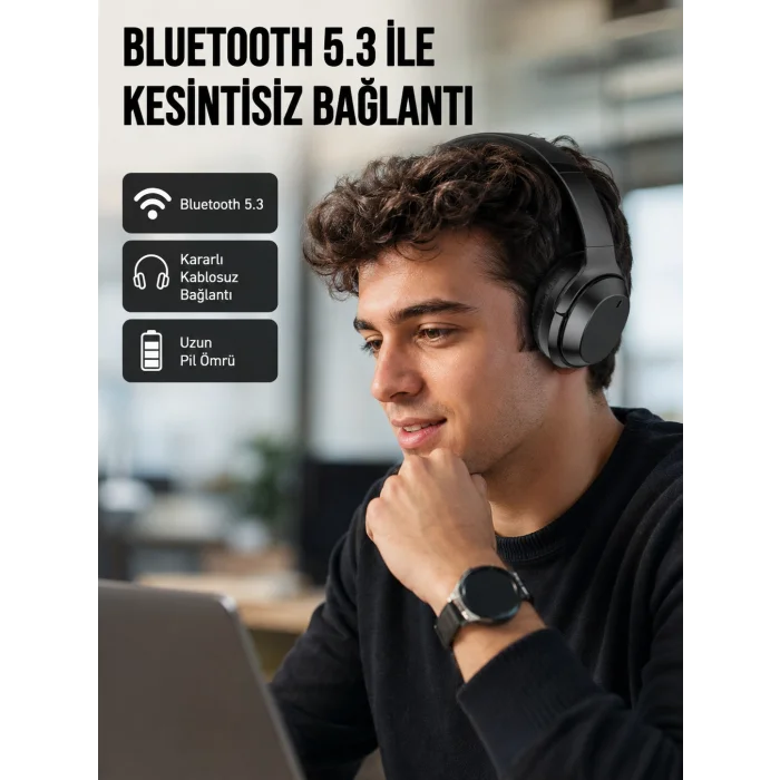 Siyah Kablosuz Bluetooth Kulaklık 300 mAh Hızlı Şarj Katlanabilir Pedli Yeni Nesil