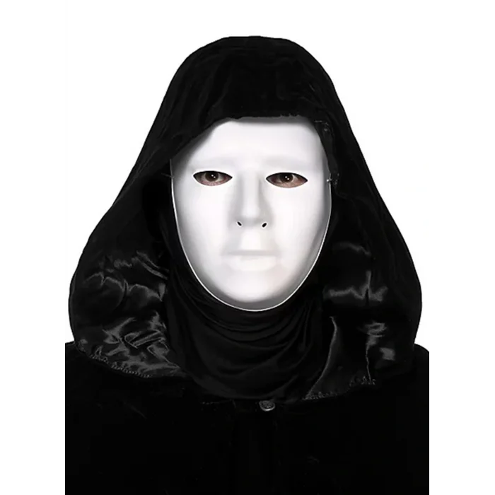 Siyah Kapüşonlu 120 cm Pelerin ve Beyaz Boyanabilir Tam Yüz Maske (5047)