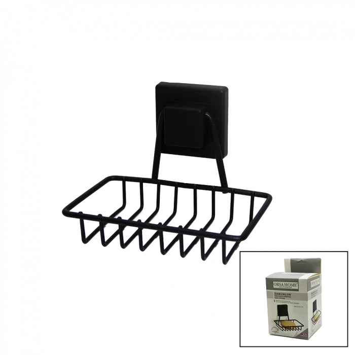 SİYAH - METAL KATI SABUNLUK KARE GÜÇLÜ YAPIŞKANLI 11X12.5X11CM (5047)