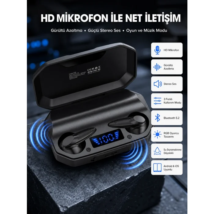 Siyah Profesyonel  Kulaklık HD Mikrofonlu Çağrı Cevaplayabilen