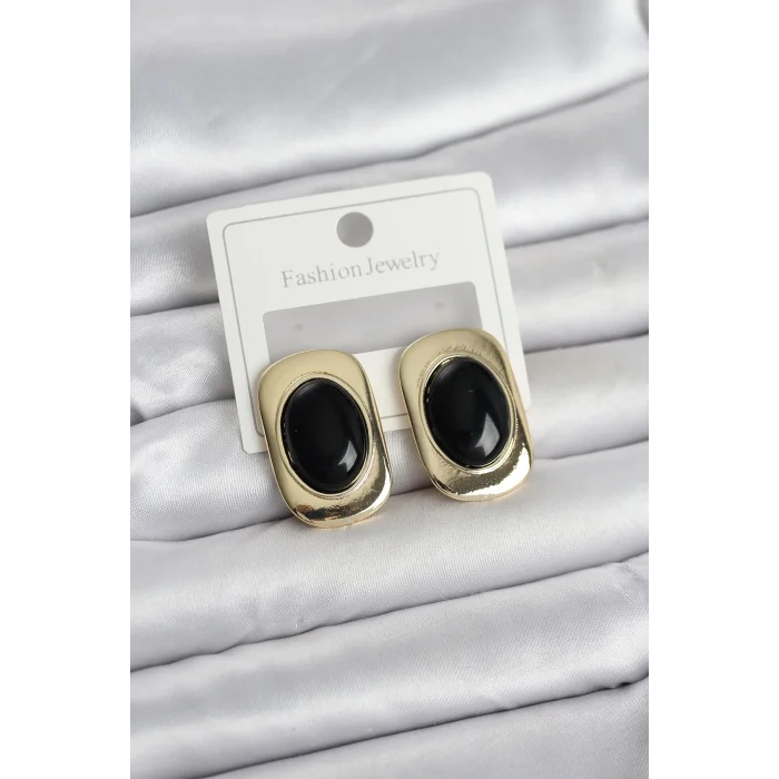 Siyah Renk Kare Model Vintage Kadın Küpe