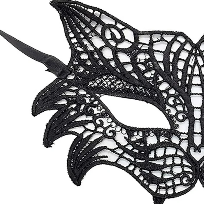 Siyah Renk Kedi Model Dantel İşleme Parti Maskesi (5047)