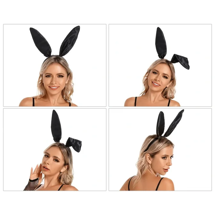 Siyah Renk Saten Kaplama Şekil Verilebilir Tavşan Kulak Taç 35x11 cm (5047)