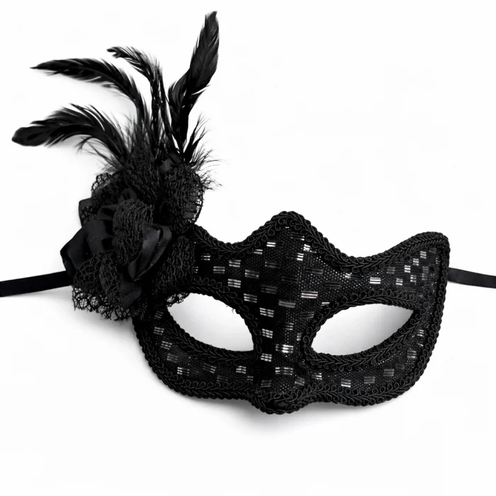 Siyah Tüylü Balo Maskesi Kadın Parti Aksesuarı